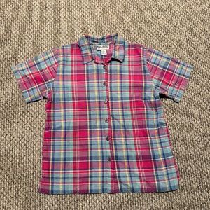 Vintage short-sleeved cotton plaid blouse Gina Peters